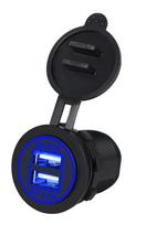 Automobilinis USB įkroviklis 2x 4,2A su LED apšvietimu ir cigarečių lizdu