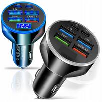 Automobilinis įkroviklis, 6x USB, USB-C, QC 3.0, PD, greitas įkrovimas, jungtis į cigarečių lizdą