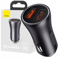 Automobilinis įkroviklis BASEUS, 2x USB-A, 60W, metalinis