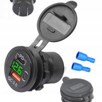 Automobilinis USB įkroviklis su jungikliu ir USB-C voltmetru