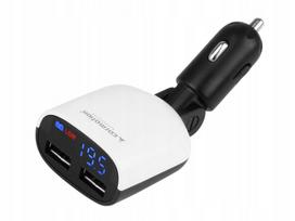 USB įkroviklis 2x, 3.4A, su 8-30V voltmetru ir žemos įtampos signalu