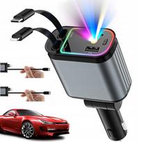 Automobilinis įkroviklis USB Type-C, 4in1, PD QC 3.0, 66W, 70 cm, su šviesa