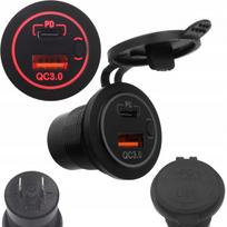 Automobilinis USB įkroviklis su USB-C PD ir QC3.0, montuojamas