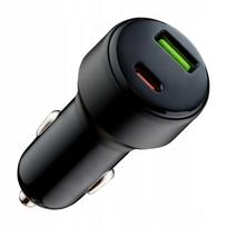 Automobilinis įkroviklis QUALO, greitas, USB-C ir USB lizdai