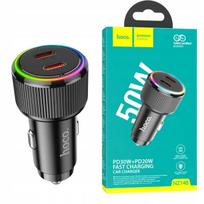 Automobilinis įkroviklis Hoco NZ14B, 2 x USB-C, 50W, juodas