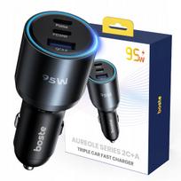Automobilinis įkroviklis BOSTE FAST STRONG, USB-A, USB-C, 95W, QC, PD