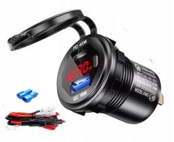 Įkroviklio voltmetras su USB QC3.0 ir USB C PD 63W, jungiklis, 12V/24V