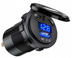 Įkroviklio ir voltmetro panelė su USB QC3.0, 2x USB-C PD, 63W, jungiklis, 12V/24V