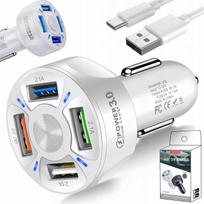 Automobilinis įkroviklis su 4 USB, PD, QC 3.0 ir greituoju laidu