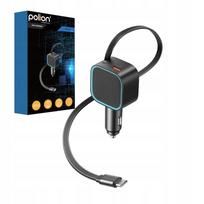 Automobilinis įkroviklis POLION, 2x USB-C, USB-A, 45W, QC3.0, PD, su laidu