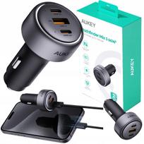 Automobilinis įkroviklis AUKEY 66W, 2x USB-C, 1x USB-A, skirtas žiebtuvėlio lizdui