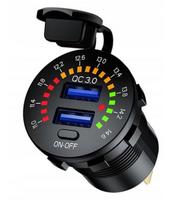 Automobilinis įkroviklis su voltmetru, 2x USB QC3.0, 3A greitas įkrovimas