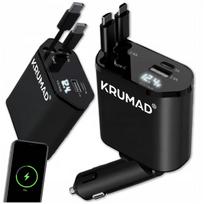 Automobilinis USB C įkroviklis su 4 jungtimis ir integruotu laidų mechanizmu, 120 W greitas įkrovimas