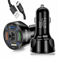 Automobilinis įkroviklis 4x USB 3A QC3.0 su LED ir greitu įkrovimo laidu