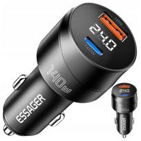 Automobilinis įkroviklis 140W, USB, USB-C, QC 3.0, PD, tinkamas nešiojamam kompiuteriui