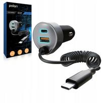 Automobilinis įkroviklis POLION, 2x USB-C, USB-A, 65W, QC3.0, PD, su laidu