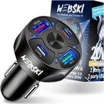Automobilinis įkroviklis 4x USB QC 3.0, 30W, 12V/24V, su LED