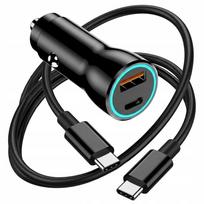Greitas automobilinis įkroviklis 30W QC3.0 su USB-A ir USB-C, 1 m Type-C laidas