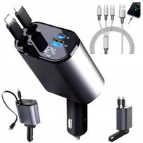 Automobilinis USB-C įkroviklis su 4 in 1 ištraukiamu 120W greito įkrovimo laidu