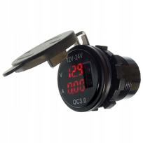 Automobilinis įkroviklis su USB QC3.0, voltmetras, 12V-24V