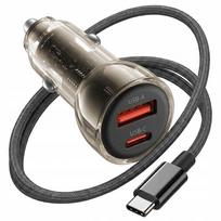 Automobilinis įkroviklis 60W su USB ir USB-C, 1 m Type-C laidu