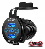 Įkroviklio voltmetras su 2x USB QC3.0, PD USB-C, 56W, jungiklis, 12V/24V