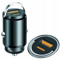 Automobilinis įkroviklis MINI 30W, USB/USB-C, 5V/9V/12V