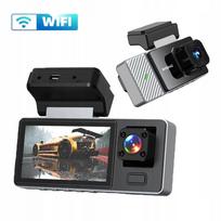 Automobilio vaizdo registratorius 3in1 su WiFi, priekinė ir galinė kamera, valdymas programėle