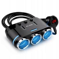 Automobilinis žiebtuvėlio skirstytuvas su USB lizdais, 12V/24V, 100W