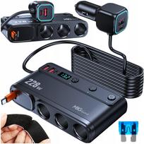 Automobilinis kroviklis su 5 USB, QC, PD, 12V/24V, cigarečių pridegiklio lizdo šakotuvas