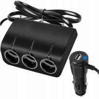Automobilinis lizdo skirstytuvas, 3 lizdai, 1 USB, 12V/24V