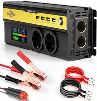 Automobilinis įtampos keitiklis su LCD ekranu, 12V į 230V, 1250W/2500W, 4 USB lizdai