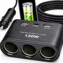 Automobilinis USB-C ir QC cigarečių pridegiklio lizdo skirstytuvas