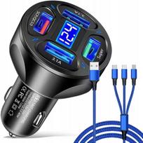 Automobilinis įkroviklis 4xUSB 7A 66W, 3xQC, su 3in1 laidu