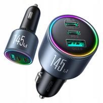 Automobilinis įkroviklis USB-C 145 W PD QC 4.0, 2x USB-C, USB-A, su 100 W USB-C laidu