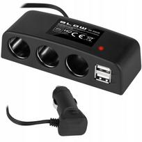 Automobilinis maitinimo skirstytuvas, 3 lizdai, 2 USB, 12V/24V