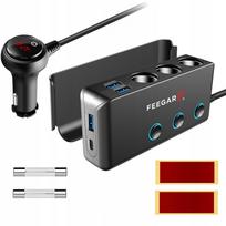 Automobilinis adapteris FEEGAR, 12–24 V, USB ir cigarečių lizdo skirstytuvus, QC įkroviklis