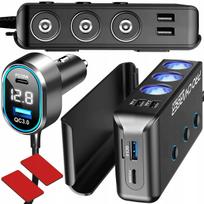 Automobilinis lizdo skirstytuvas, 12–24V, 4x USB, 2x USB-C, 216W, Quick Charge 3.0