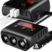 Automobilinis lizdo skirstytuvas 12–24V, 4 USB (3.0 QC), voltmetras