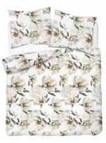 Satino patalynės komplektas 220x200, baltas su didelėmis kreminėmis gėlėmis, Botanica Satin