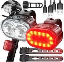 Dviračio žibintų rinkinys priekinis ir galinis, LED, įkraunami per USB