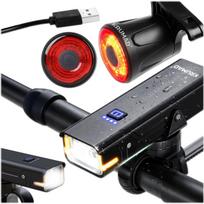 Dviračio priekinis ir galinis LED žibintas, įkraunamas, 2x USB