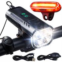 Dviračio žibintų rinkinys 1000 lm su signalu 100 dB, USB-C, 4xT6 LED