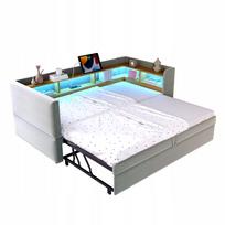 Minkšta ištraukiama sofa-lova su LED apšvietimu, pilka, 90/180x190 cm