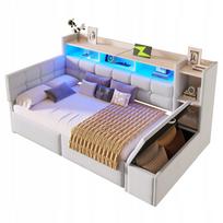 Vaikiška sofa-lova 90x190 su LED apšvietimu, USB įkrovikliu ir stalčiais, balta