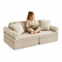 Vaikiška minkšta sofa Montessori, veliūro audinys, smėlio spalvos