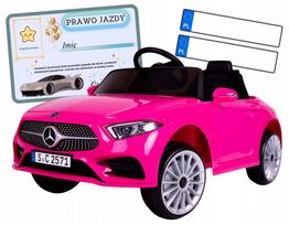 Vaikiškas elektromobilis MERCEDES CLS350, rožinis, odinė sėdynė, EVA ratai