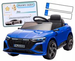 Vaikiškas elektromobilis AUDI SQ8, mėlynas, su distanciniu pultu, odine sėdyne, EVA ratais