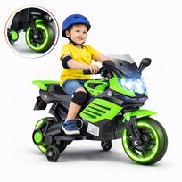 Vaikiškas elektrinis motociklas su LED žibintais, muzika ir šoninėmis ratukais