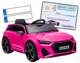 Vaikiškas elektromobilis AUDI RS6, rožinis, odinė sėdynė, EVA ratai, 4x4, 100 W